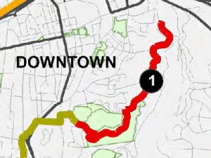 Approx. location of greenway, relative to downtown along Beaucatcher ridge.