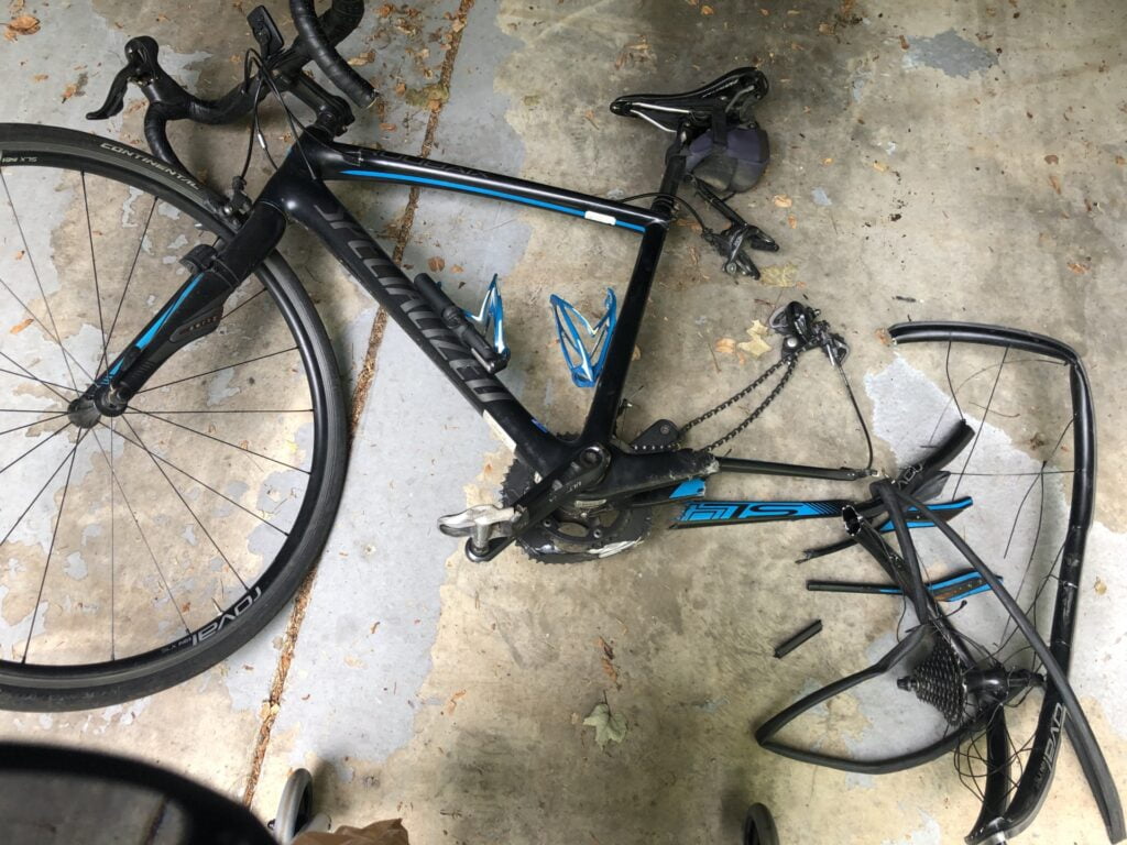 Bill Miller's Totaled Robaix Bike Following Hit and Run in Asheville