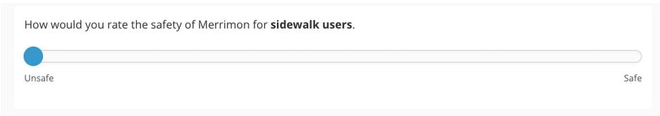 Screenshot of Merrimon survey question 8, "How would you rate the safety of Merrimon for sidewalk users"