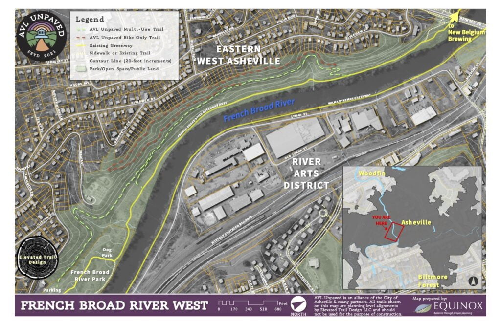 AVL Unpaved French Broad River West Map 