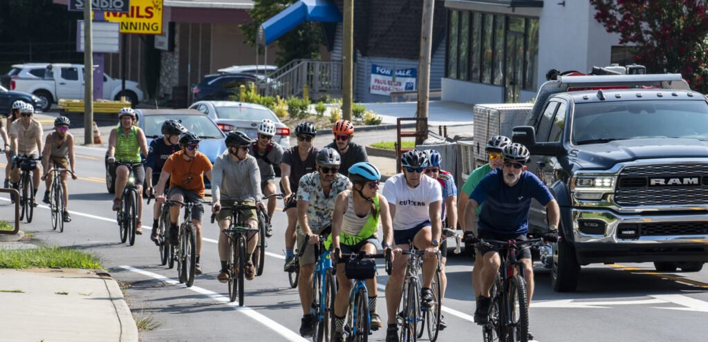 Bicyclists on Merrimon Road bike lane