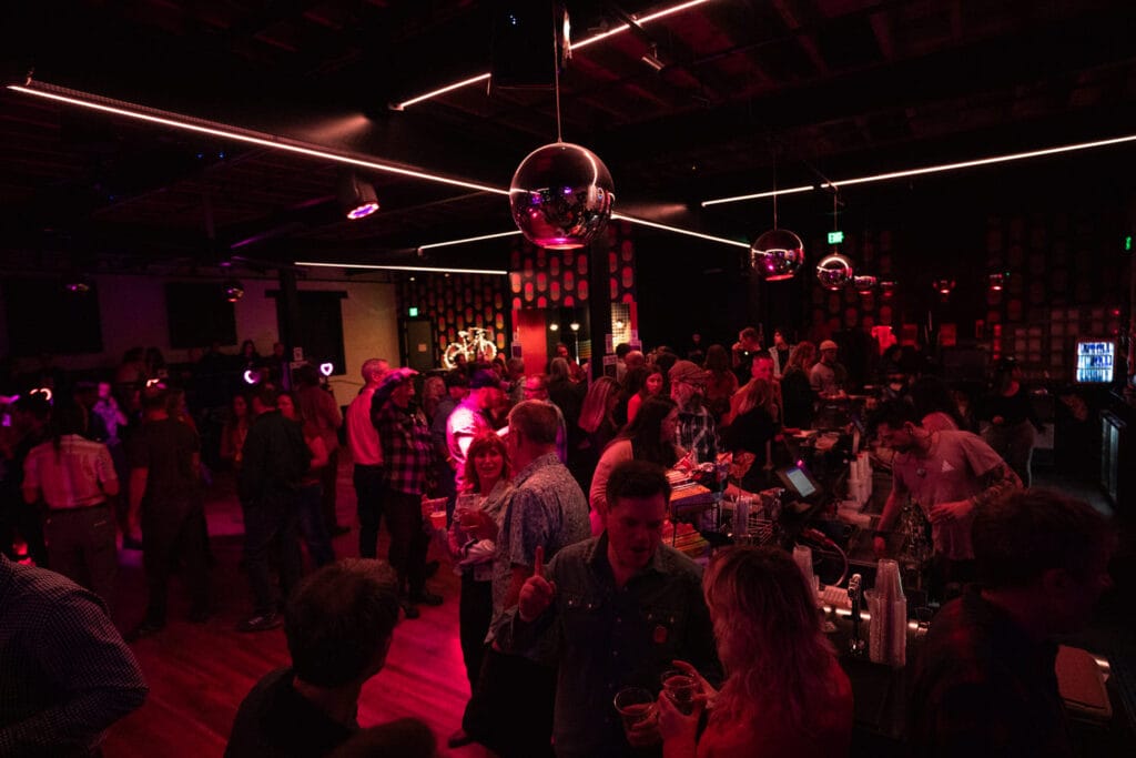 Dance floor with mirror ball at Bike Love 2025